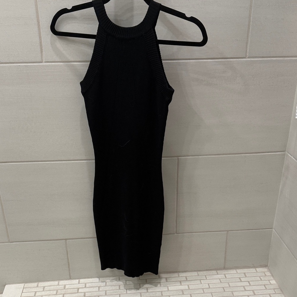 Sleeveless Black Ribbed Halter Midi Dress